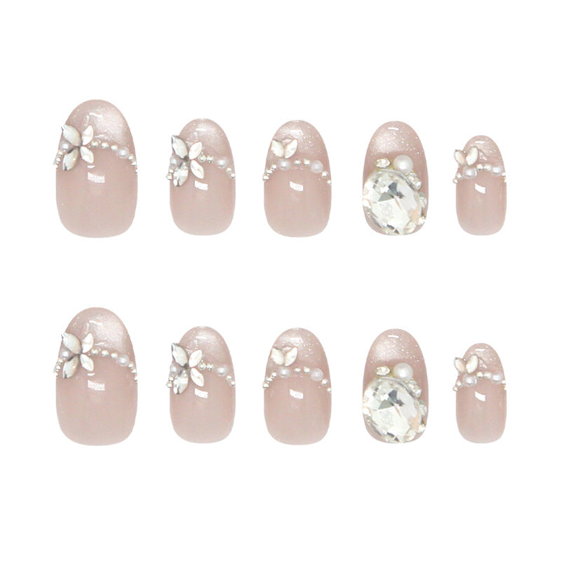 French Pearl Diamond（Handmade press on nails）/10Pcs Oval Nails