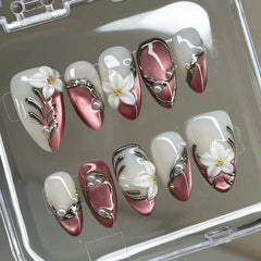 Gilt Magnolia Presson on Nails 10Pcs Medium Almond Nails