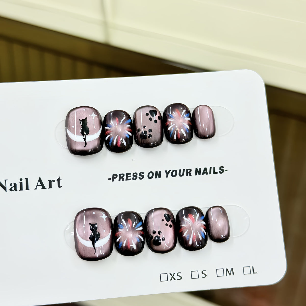 Civet Fireworks Cat Eye（Handmade press on nails）/10Pcs Squoval Nails