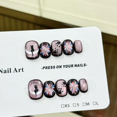 Civet Fireworks Cat Eye（Handmade press on nails）/10Pcs Squoval Nails