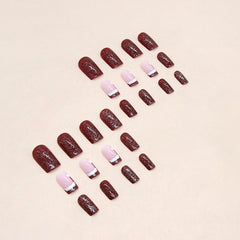 Simple Christmas Hat Press on Nails 24Pcs Short Squoval Nails