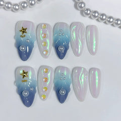 Beach Stars Water Ripple（Handmade press on nails）/10Pcs Almond Nails