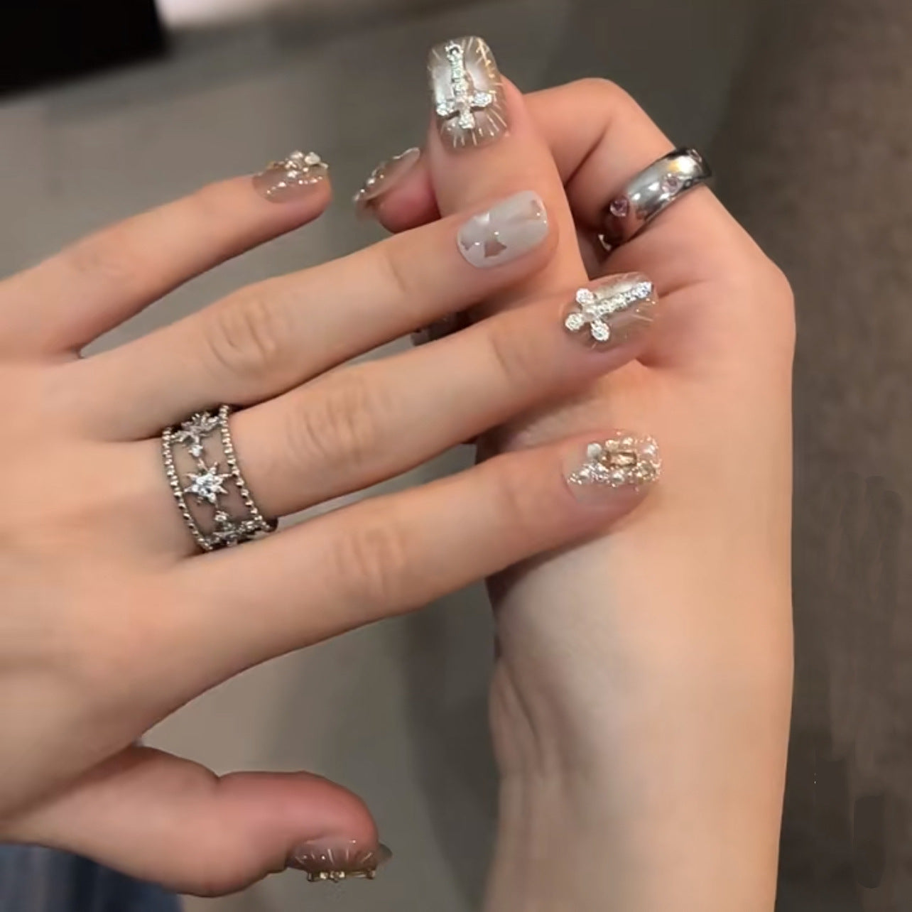Fairy Powder Holy Light Cross（Handmade press on nails）/10Pcs Square Nails
