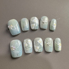 Fresh Flowers（Handmade press on nails）/10Pcs Square Nails