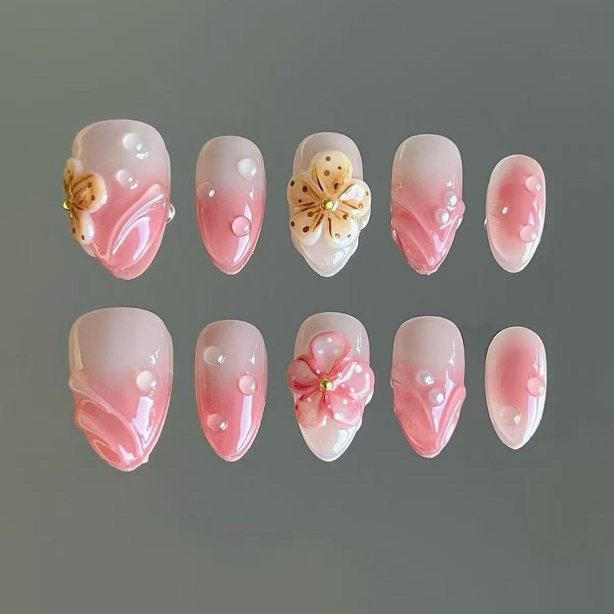 Blush Spring on Nails 10Pcs Short Almond Nails