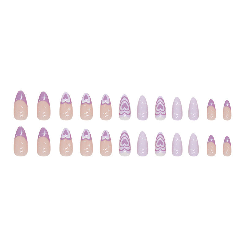 Purple Love Press on Nails 24Pcs Medium Almond Nails