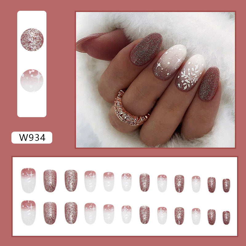 Snowflake Gradient Color Press on Nails 24Pcs Medium Oval Nails