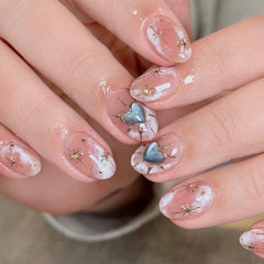 Sweet Love Smudge Presson on Nails 24Pcs Short Almond Nails