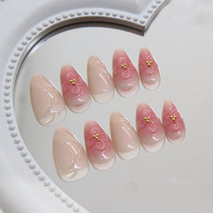 Aurora 3D Flower Pink Press on Nails 24Pcs Medium Almond Nails