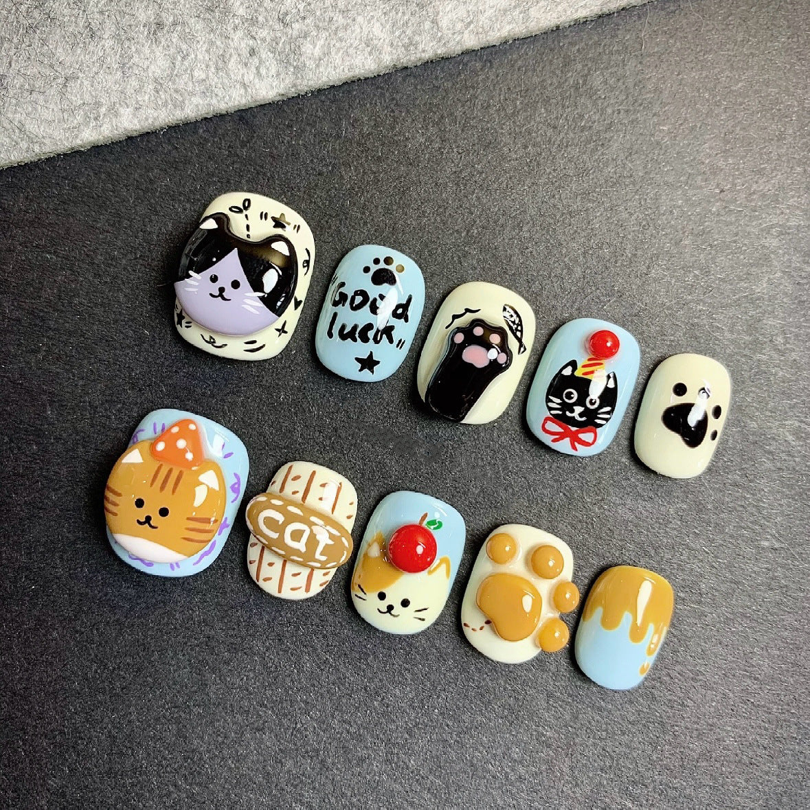 3D Cute Cat（Handmade press on nails）/10Pcs Square Nails