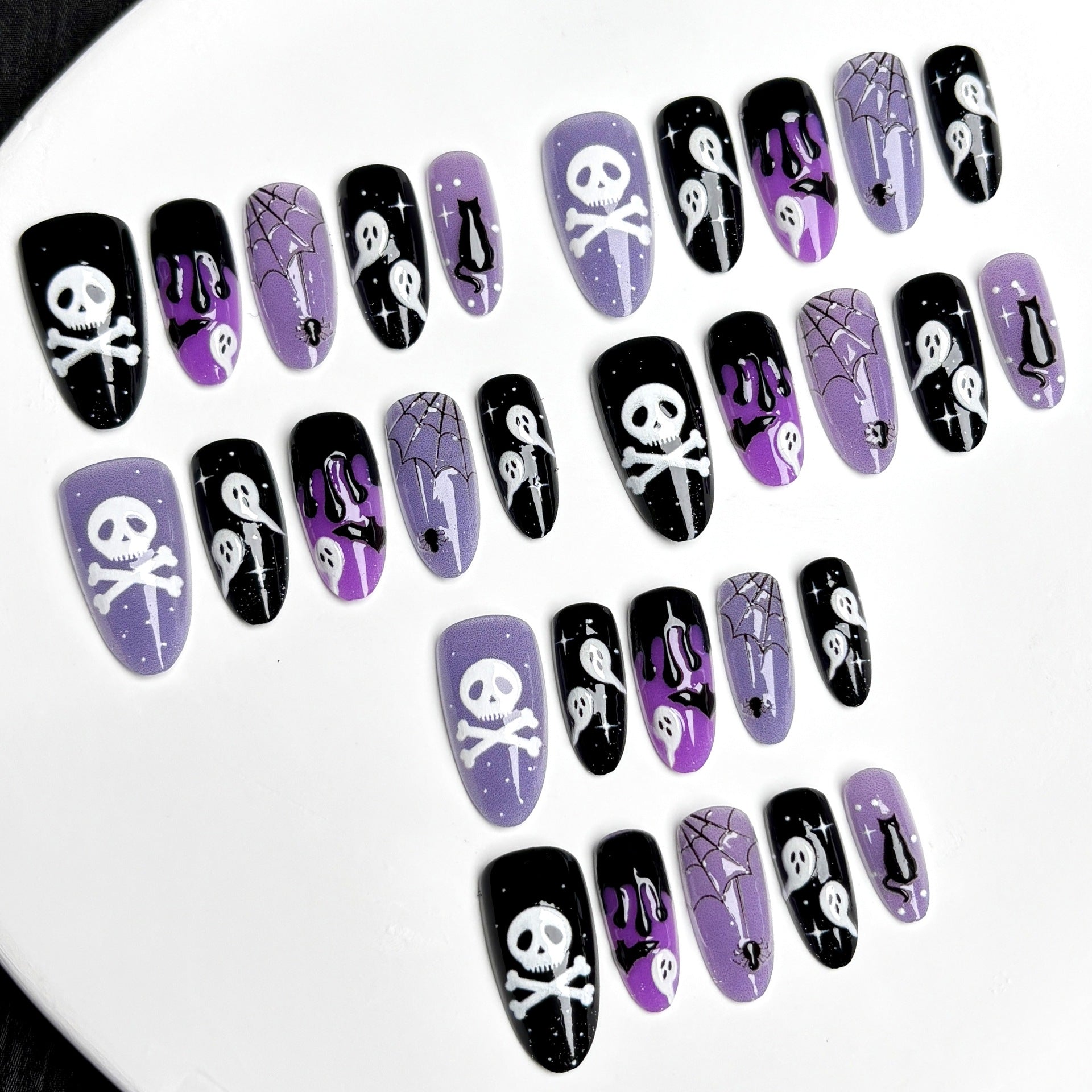 Black Purple Skeleton（Handmade press on nails）/10Pcs Almond Nails