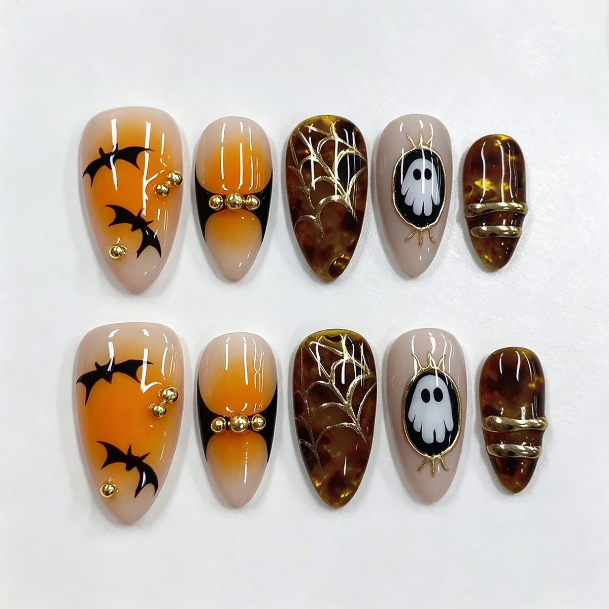 Ghost & Bat Presson on Nails 10Pcs Medium Almond Nails