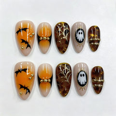 Ghost & Bat Presson on Nails 10Pcs Medium Almond Nails