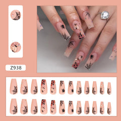 Pumpkin Spider Web Press on Nails 24Pcs Medium Ballerina  Nails  