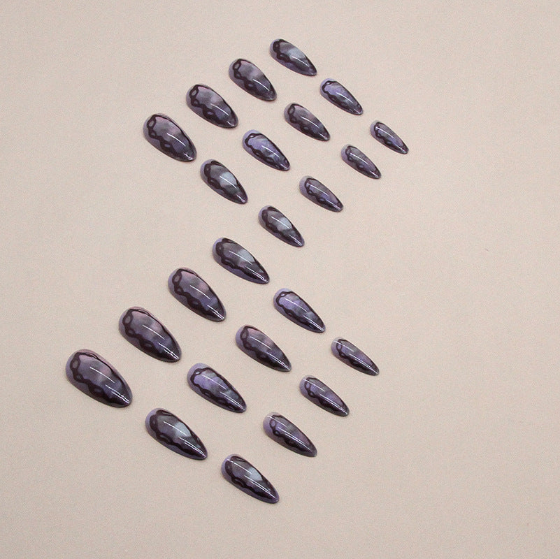 Purple Ripples Press on Nails 24Pcs Medium Almond Nails