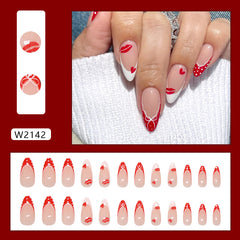 Red Lip Polka Dot Press on Nails 24Pcs Medium Almond Nails