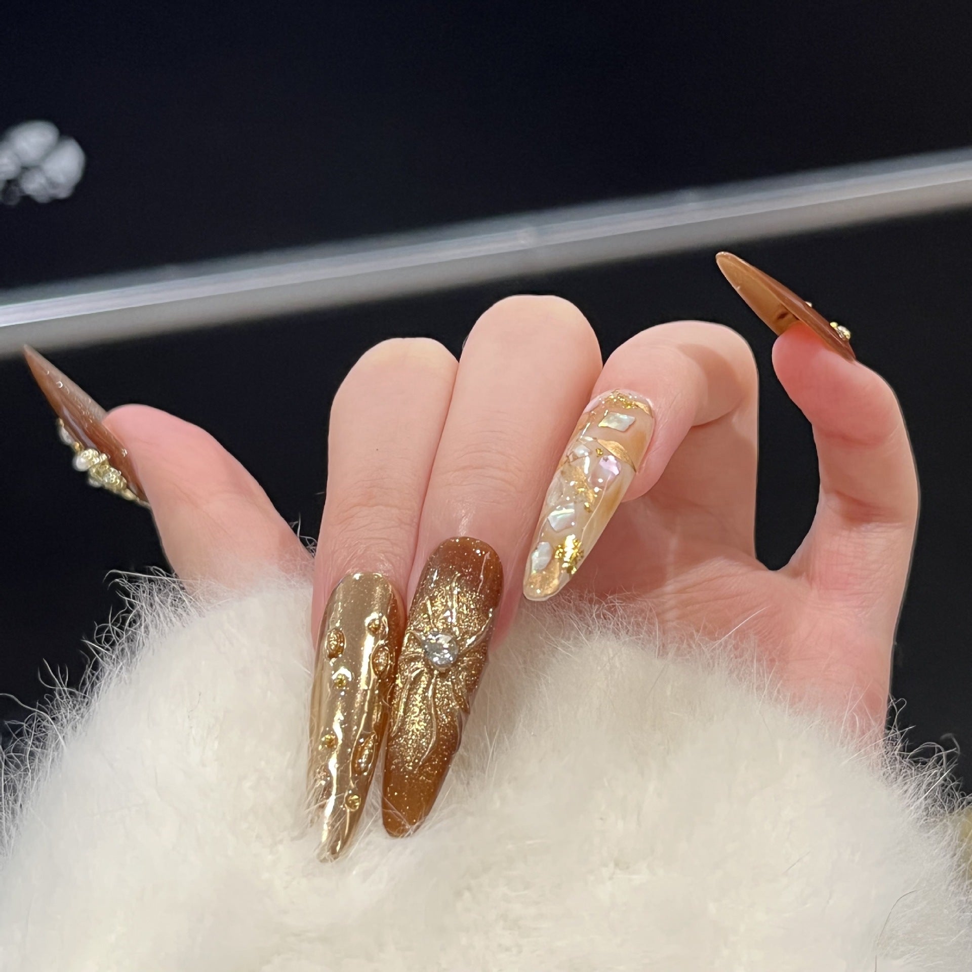 Zircon Cat Eye（Handmade press on nails）/10Pcs Stiletto Nails