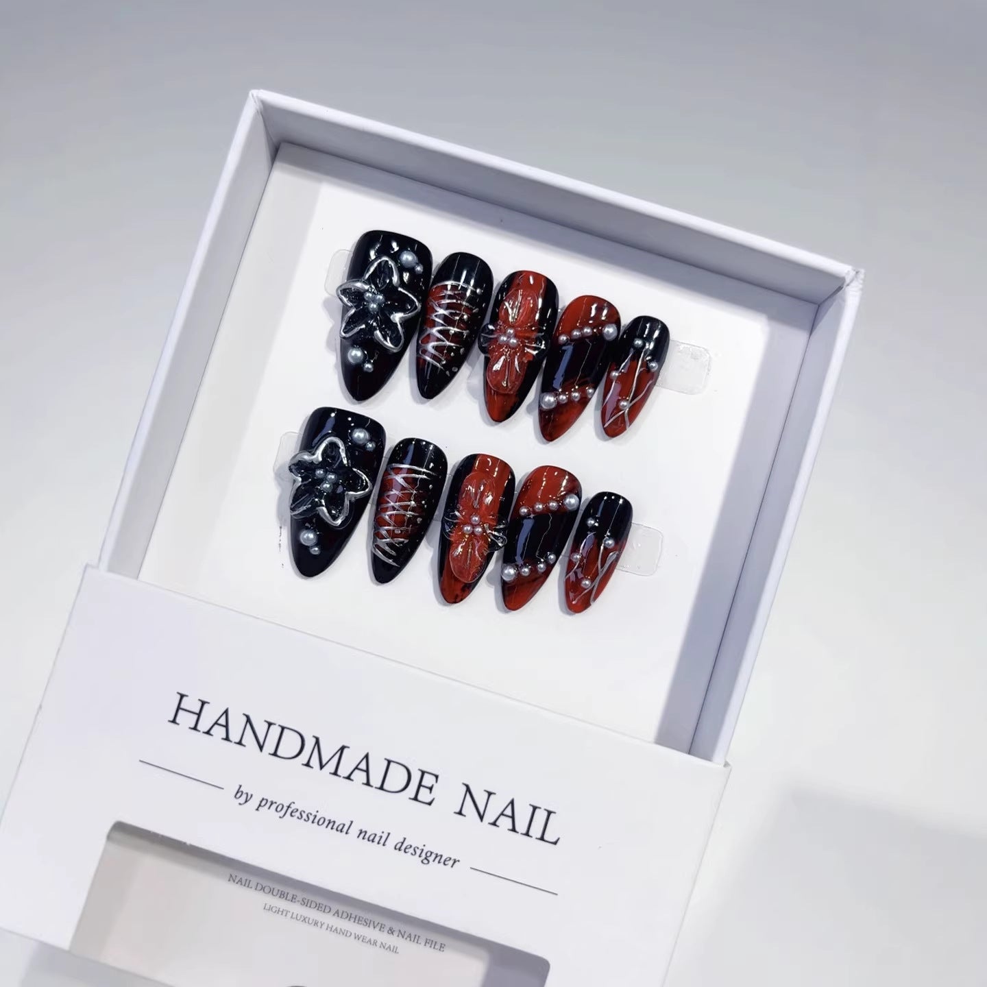 Kneading Flower Dark（Handmade press on nails）/10Pcs Almond Nails
