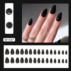 BLACK Press on Nails 30Pcs Short Almond Nails