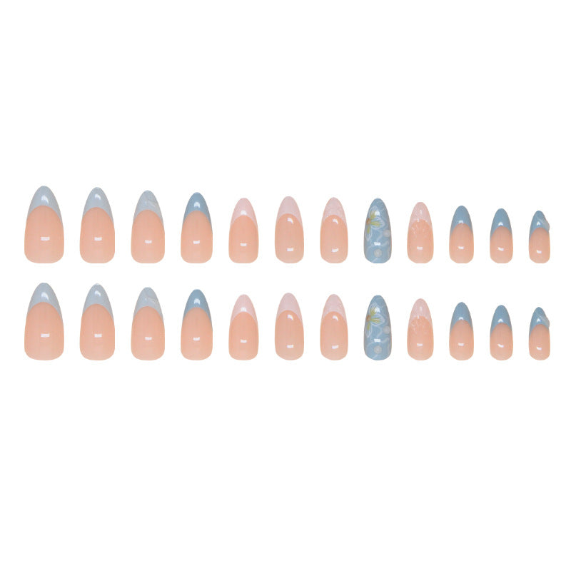 Summer Sea Wave Shells Blue Press on Nails 24Pcs Medium Almond Nails