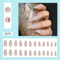 Color Stripes Press on Nails 24Pcs Medium Almond Nails