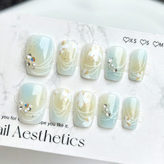 Fresh Flowers（Handmade press on nails）/10Pcs Square Nails