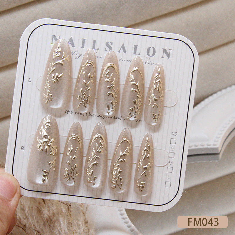 Golden 3D Flower Cat Eye Gradient（Handmade press on nails）/10Pcs Stiletto Nails