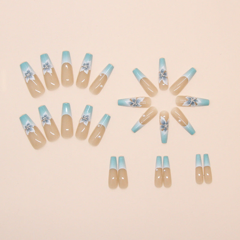 French 3D Orchid Blue Press on Nails 24Pcs Long Ballerina Nails