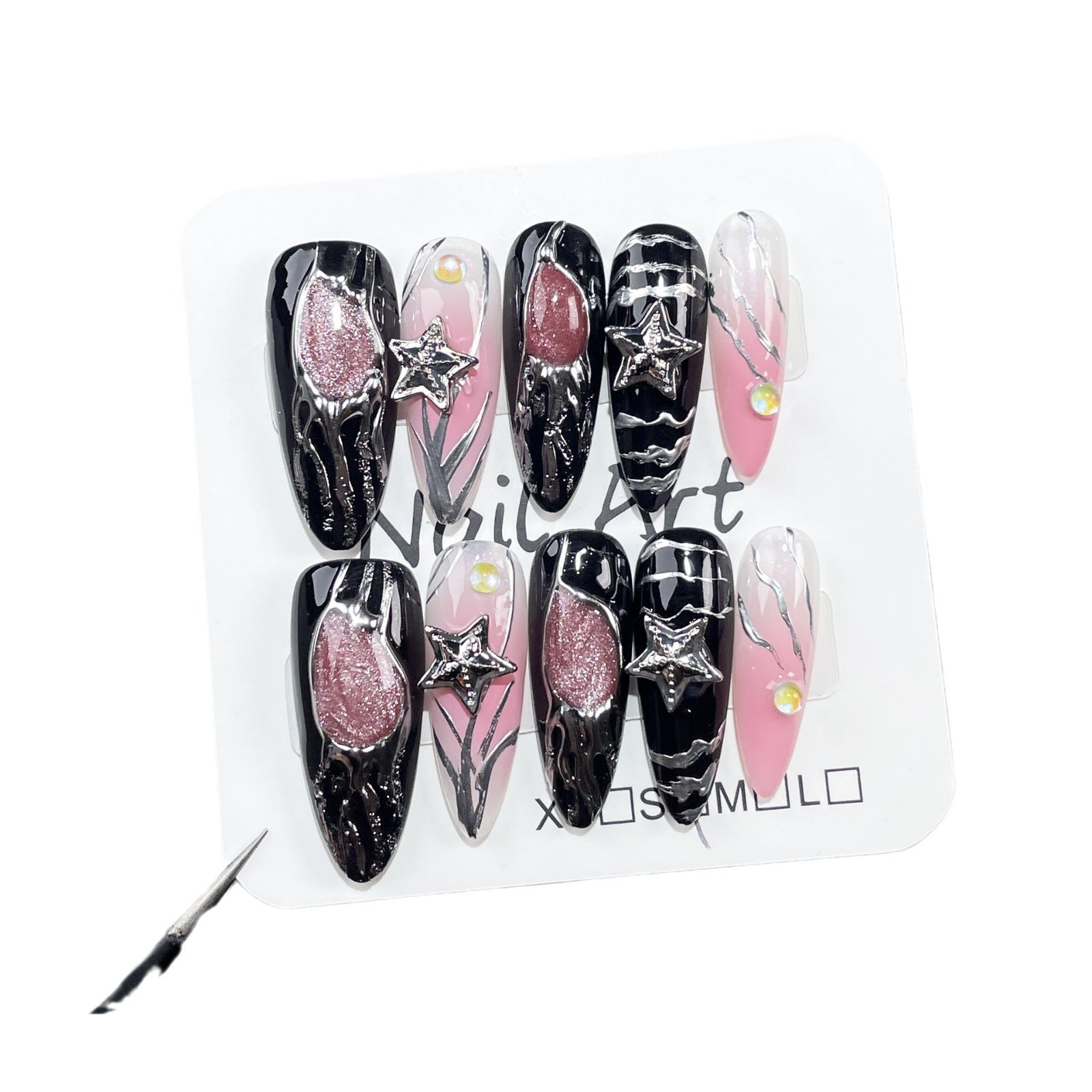 Stars Handmade press on Nails / 10Pcs Stiletto Nails