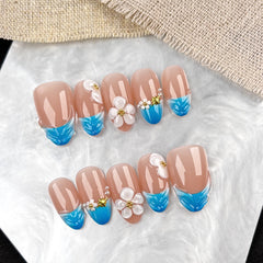 Island Vacation Style Press on Nails 10Pcs Short Almond Nails