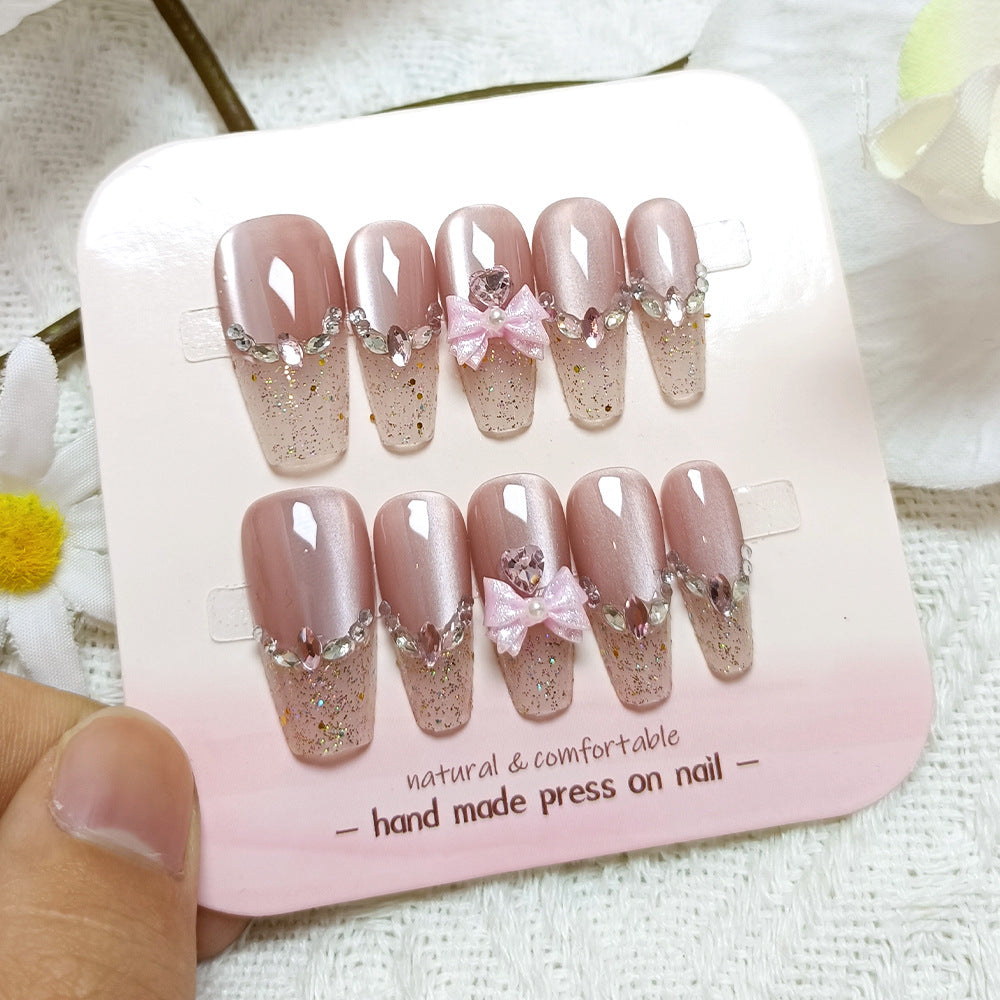 Explosive Diamond Cat Eye（Handmade press on nails）/10Pcs Ballerina Nails