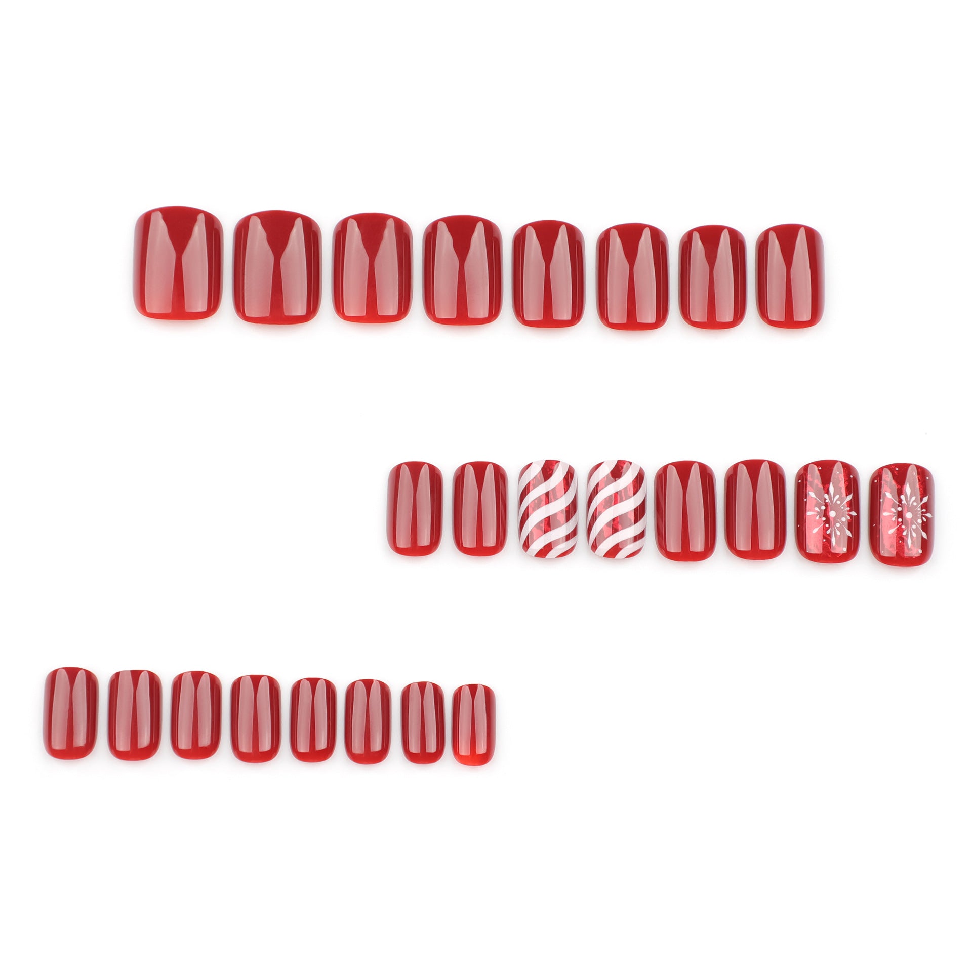 Candy Striped Snowflakes Press on Nails 24Pcs Short Squoval  Nails