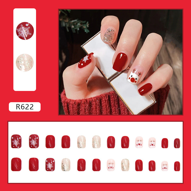 Cute Elk Press on Nails 24Pcs Short Squoval  Nails