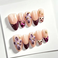 Crape Myrtle Presson on Nails 10Pcs Medium Almond Nails