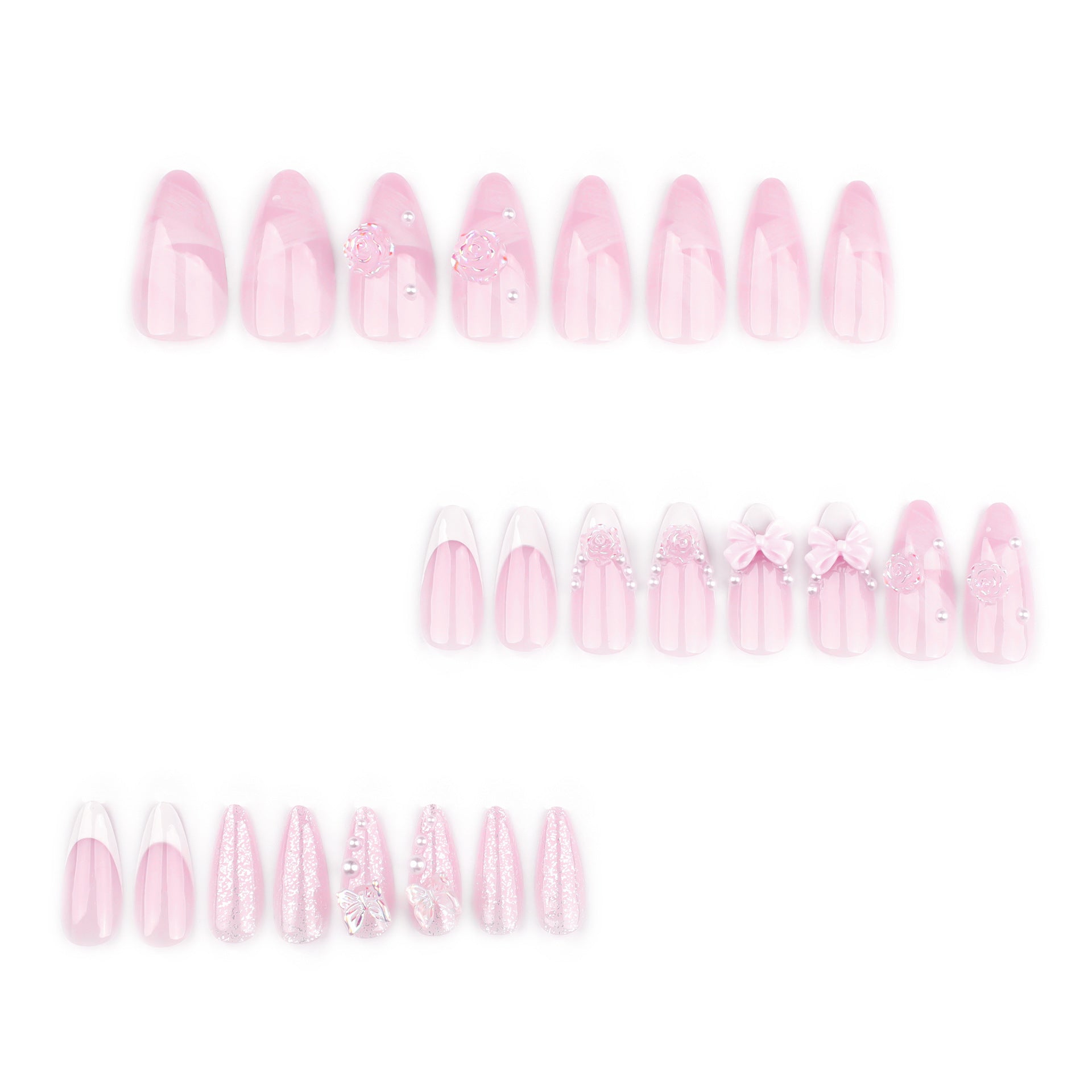 Bow Camellia Press on Nails 24Pcs Medium Almond Nails