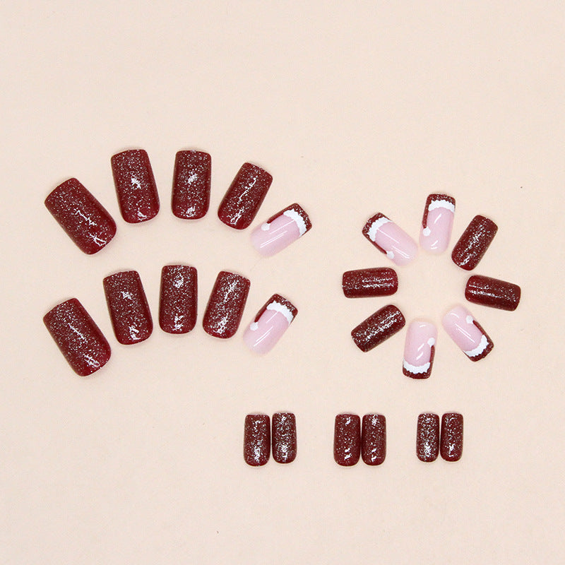 Simple Christmas Hat Press on Nails 24Pcs Short Squoval Nails