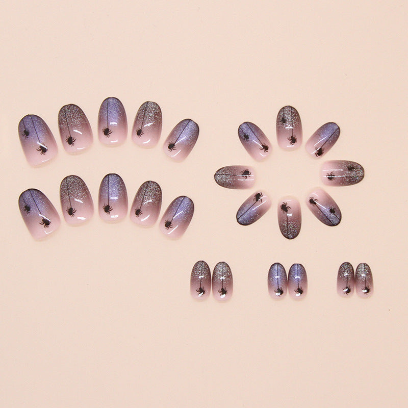 Colorful Spider Press on Nails 24Pcs Short Oval  Nails  