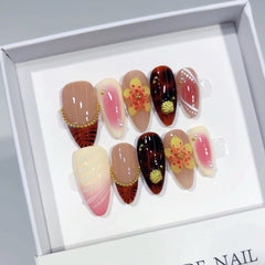 Amber Flower Star（Handmade press on nails）/10Pcs Almond Nails