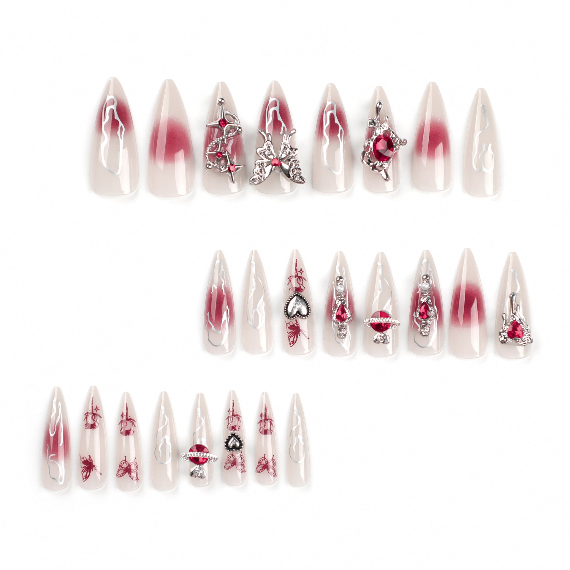 Vampire Red Crystal（Handmade press on nails）/24Pcs Stiletto Nails