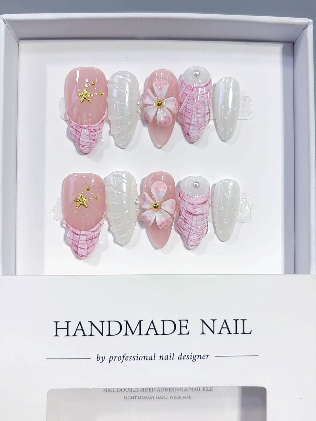 Shell Flower（Handmade press on nails）/10Pcs Almond Nails