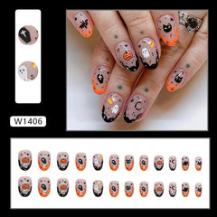 Cute Pumpkin Ghost Press on Nails 24Pcs Short Almond Nails  