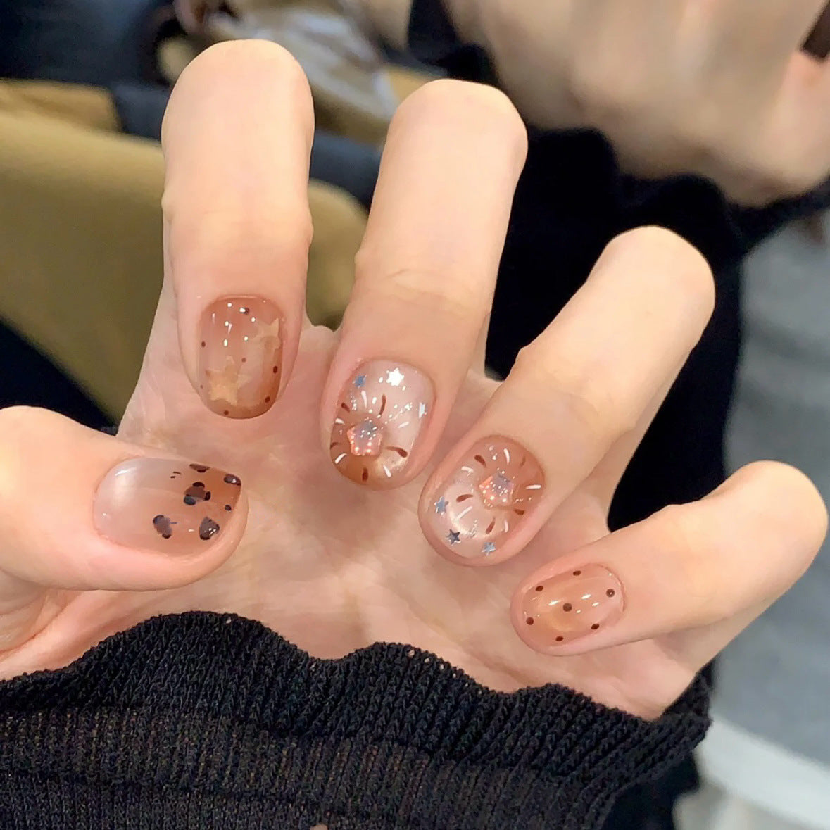 Leopard Print Stars（Handmade press on nails）/10Pcs Square Nails