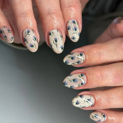 Cat Eye Flowers Press on Nails 30Pcs Short Almond Nails