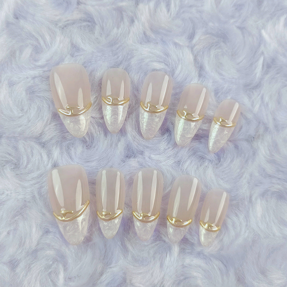 Mica French（Handmade press on nails）/10Pcs Almond Nails