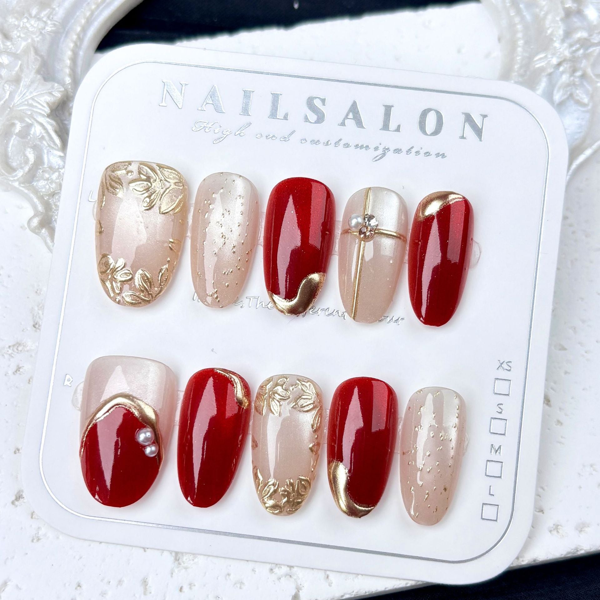 Gilt Glass Beads Cat Eye on Nails 10Pcs Medium Oval Nails