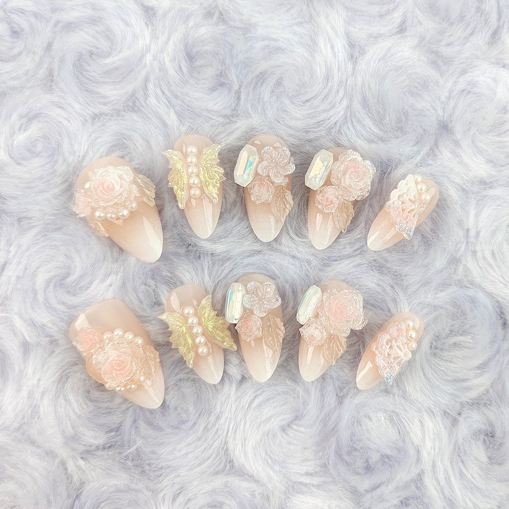 Butterfly Camellia（Handmade press on nails）/10Pcs Almond Nails