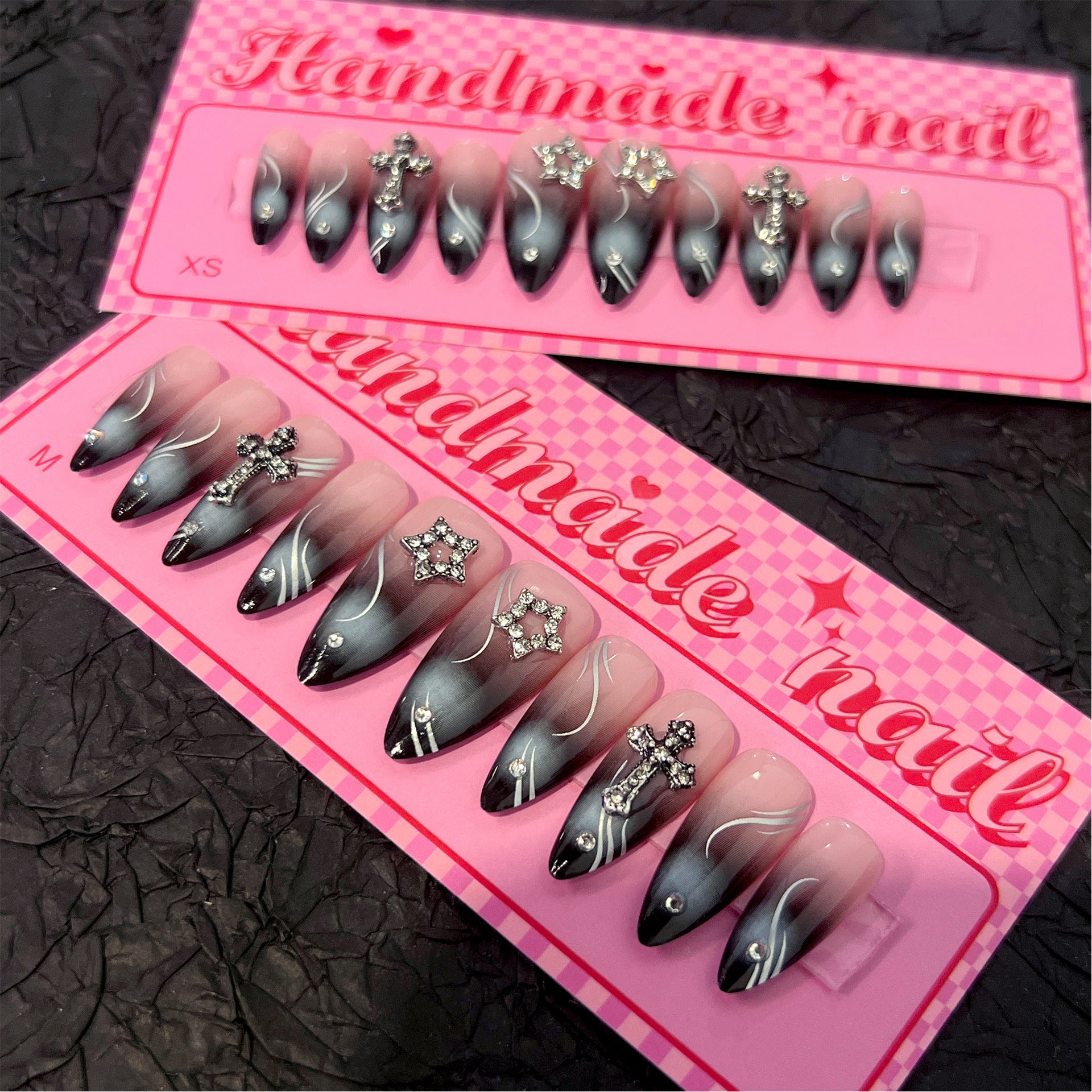 Black Sfumato Cross（Handmade press on nails）/10Pcs Ballerina Nails