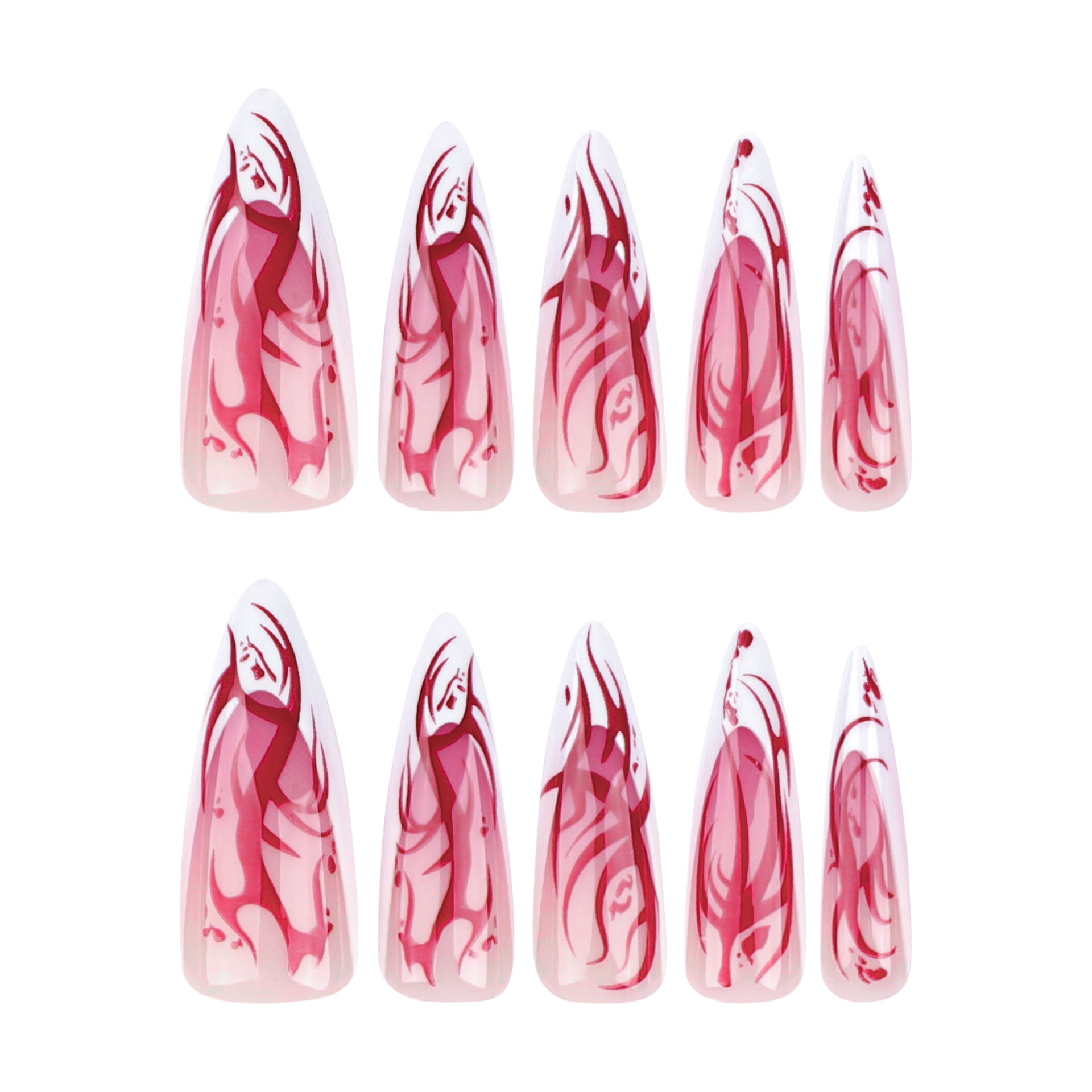 Red Flame French Press on Nails 24Pcs Long Stiletto Nails  