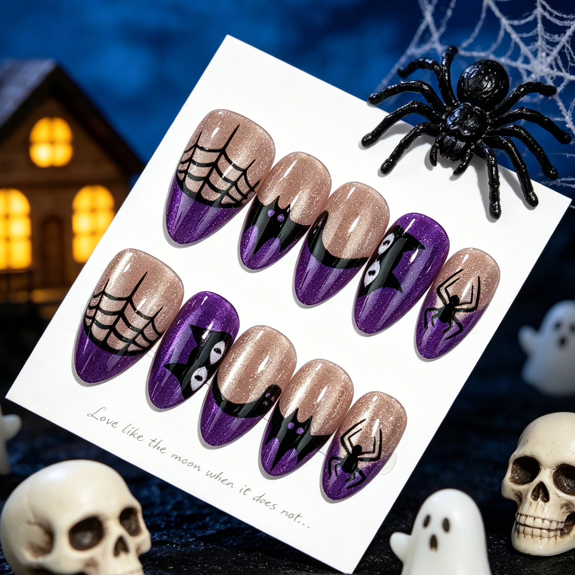 Purple Halloween Presson on Nails 10Pcs Medium Almond Nails