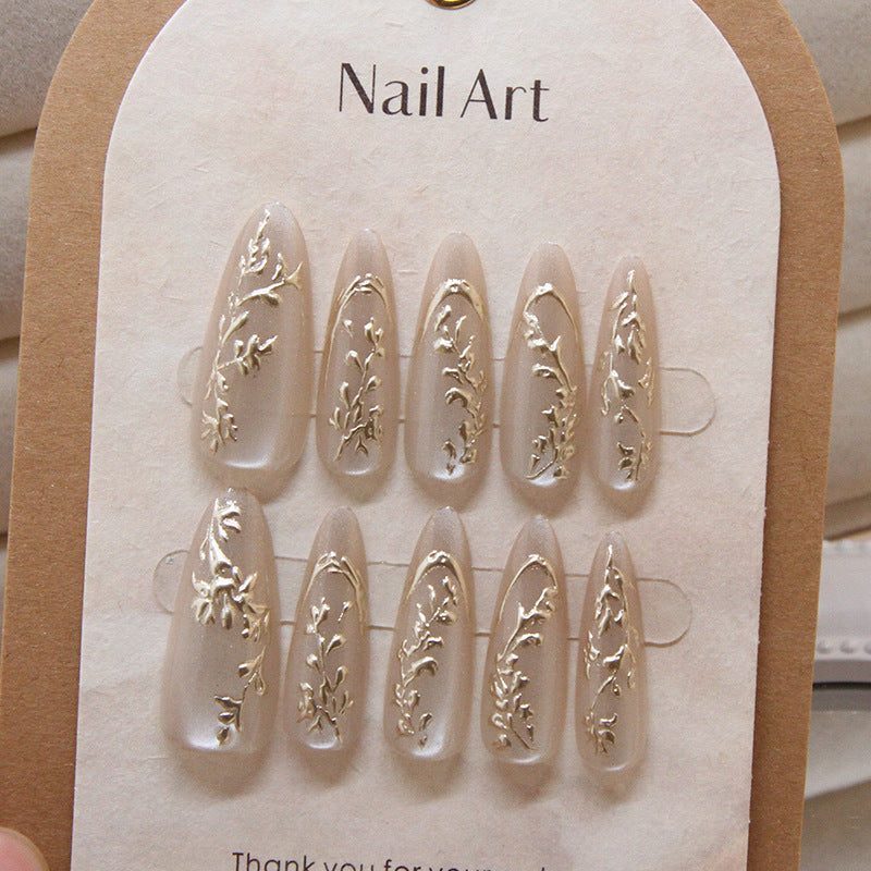 Golden 3D Flower Cat Eye Gradient（Handmade press on nails）/10Pcs Stiletto Nails